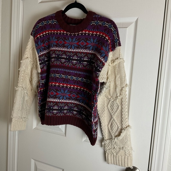 Zara Fair Isle knit pullover sweater with contrasting knit jacquard sleeves M - Picture 5 of 15